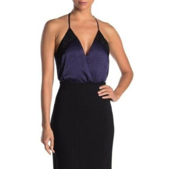 Socialite Tops - Socialite Blue Black Lace Trim Bodysuit Size XL
